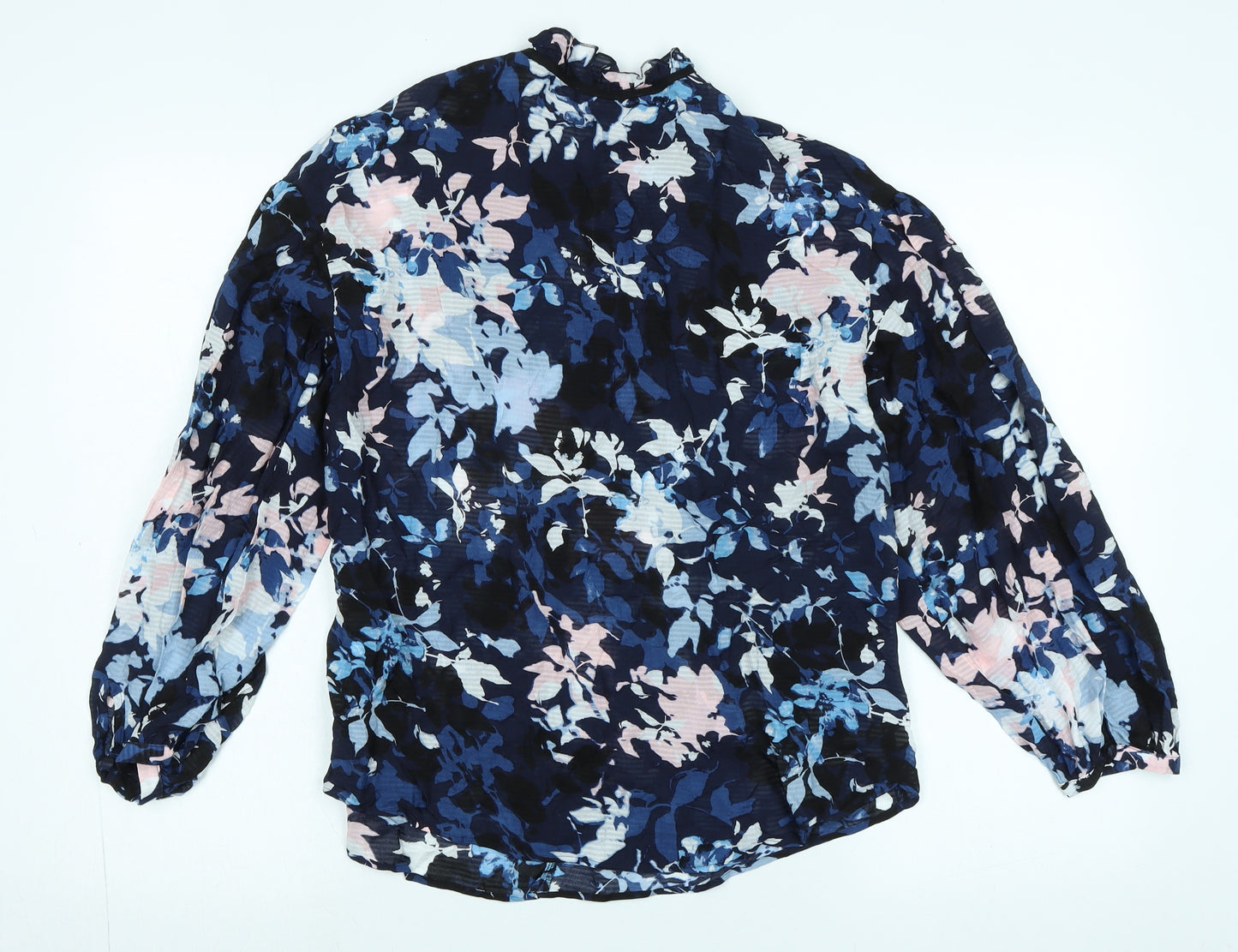 Marks and Spencer Womens Blue Floral Viscose Basic Blouse Size 6 Crew Neck