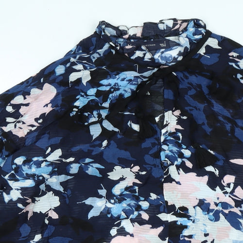 Marks and Spencer Womens Blue Floral Viscose Basic Blouse Size 6 Crew Neck