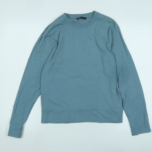 Zara Womens Blue Cotton Pullover Sweatshirt Size S