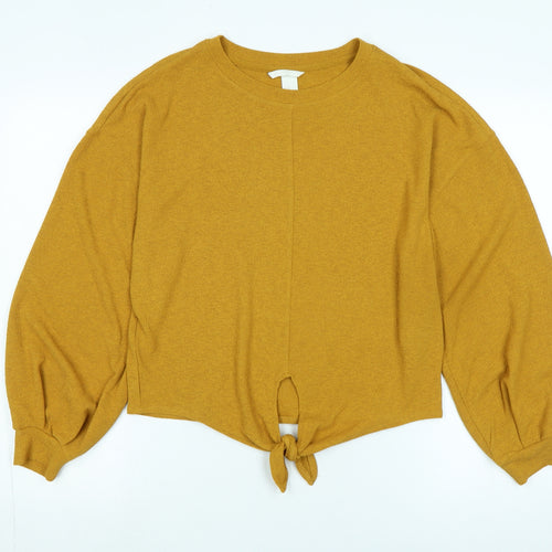 H&M Womens Gold Polyester Jersey Blouse Size XS Crew Neck