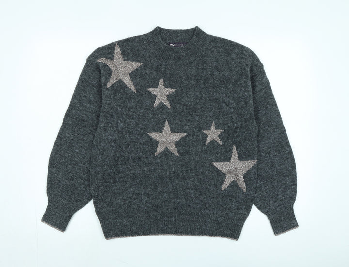 Marks and Spencer Womens Grey Crew Neck Polyester Pullover Jumper Size S - Glittery detail