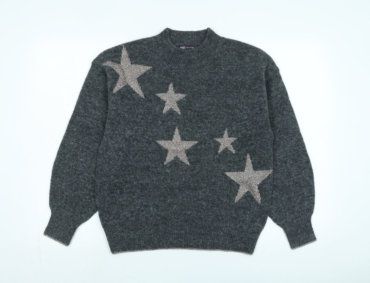 Marks and Spencer Womens Grey Crew Neck Polyester Pullover Jumper Size S - Glittery detail