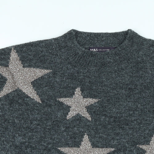 Marks and Spencer Womens Grey Crew Neck Polyester Pullover Jumper Size S - Glittery detail