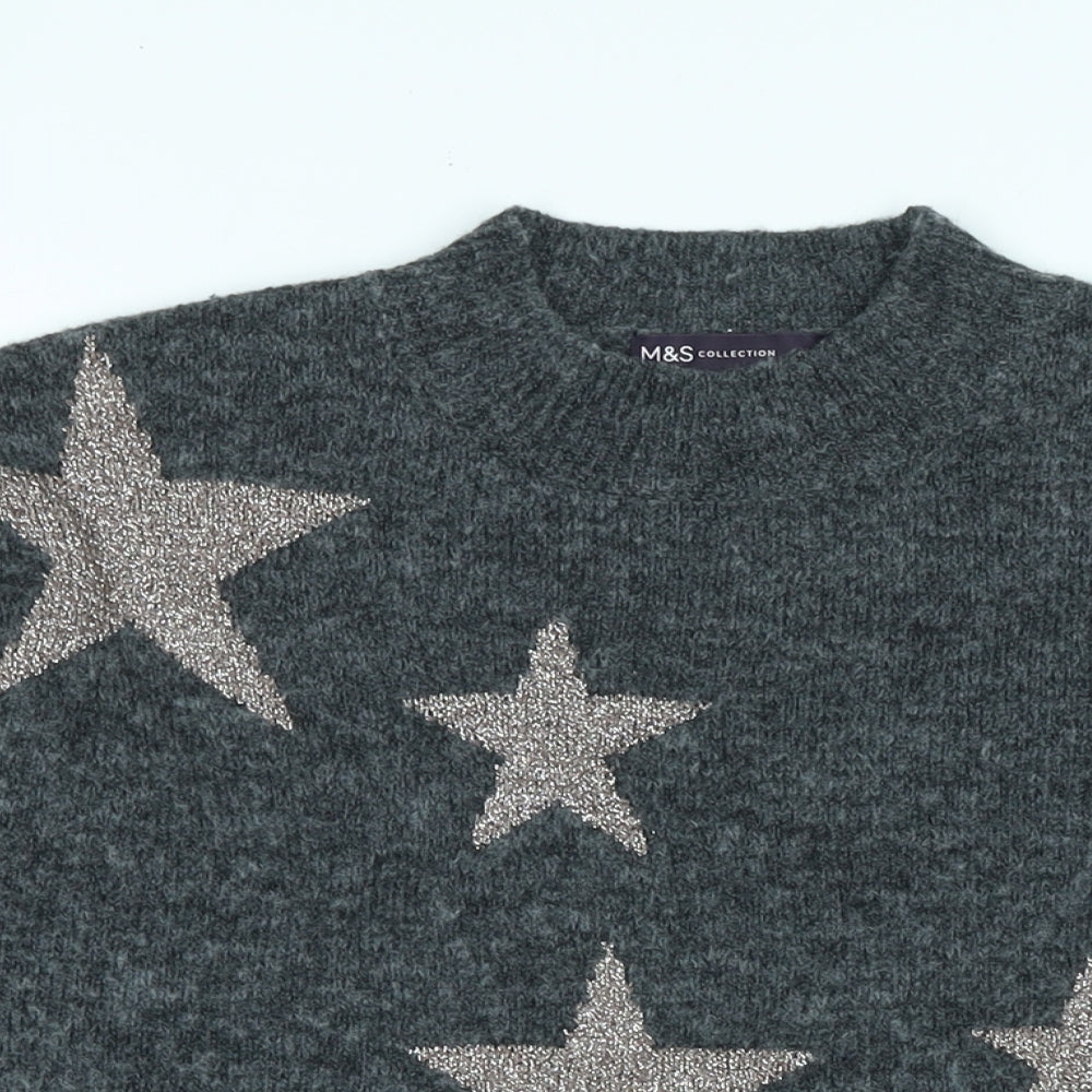 Marks and Spencer Womens Grey Crew Neck Polyester Pullover Jumper Size S - Glittery detail