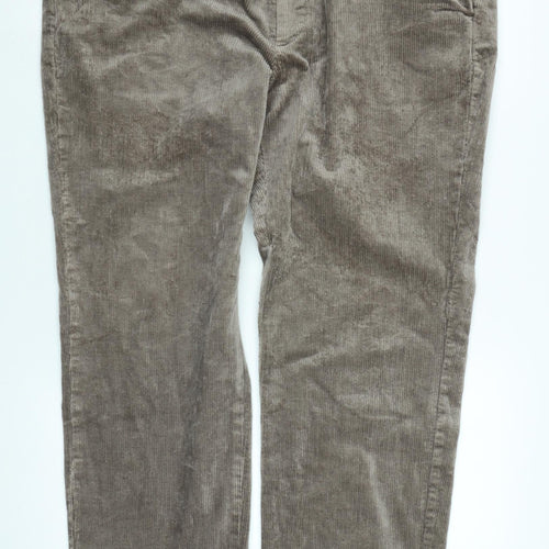 Marks and Spencer Mens Beige Cotton Blend Trousers Size 38 in L33 in Regular Zip