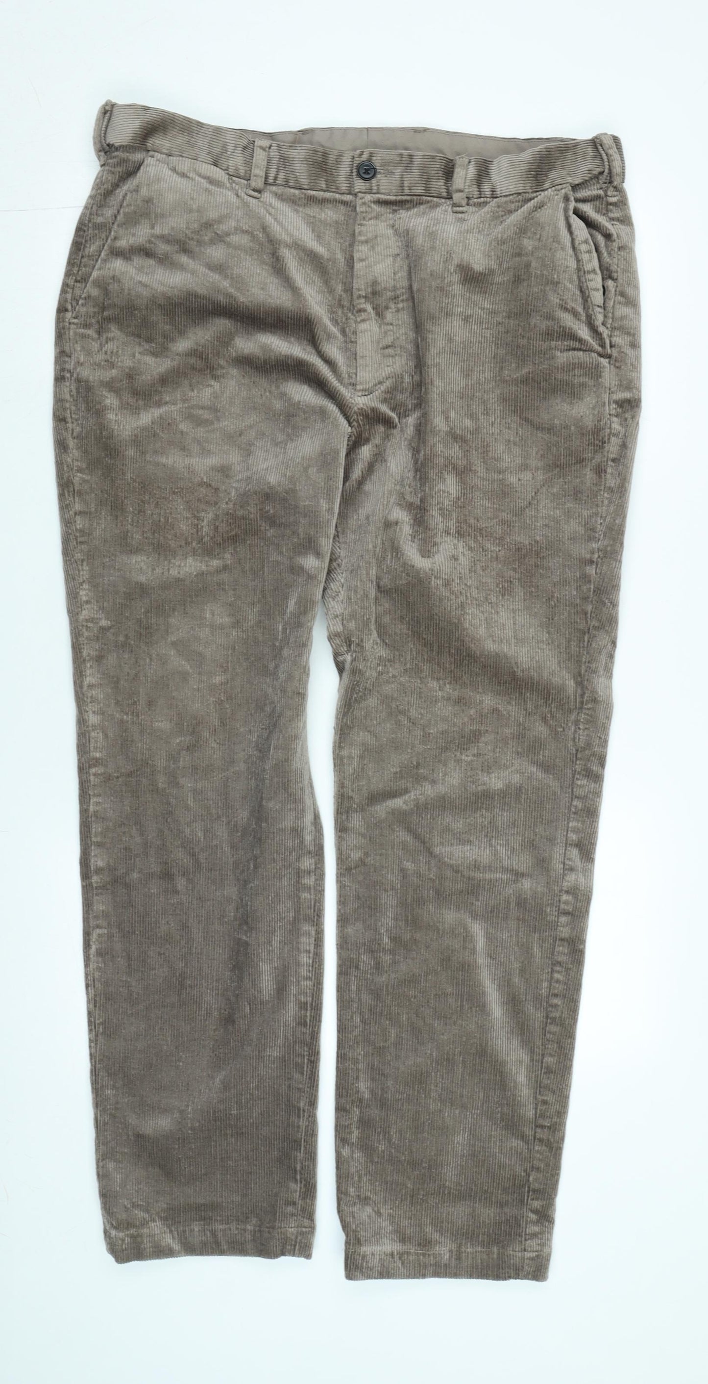 Marks and Spencer Mens Beige Cotton Blend Trousers Size 38 in L33 in Regular Zip