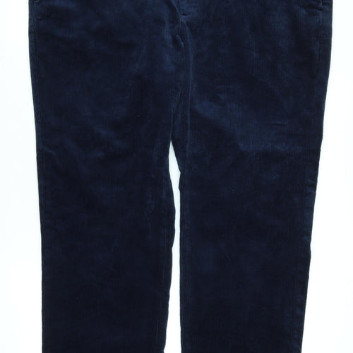 Marks and Spencer Mens Blue Cotton Trousers Size 44 in L33 in Regular Zip