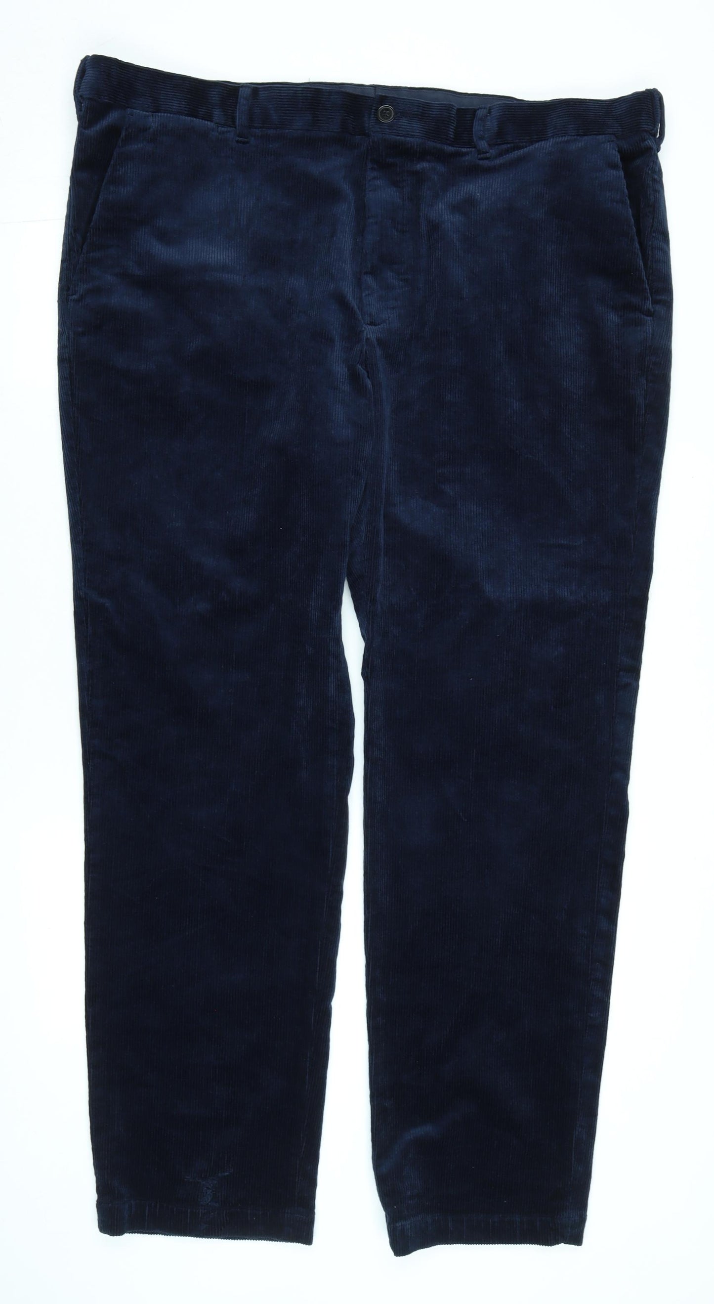 Marks and Spencer Mens Blue Cotton Trousers Size 44 in L33 in Regular Zip