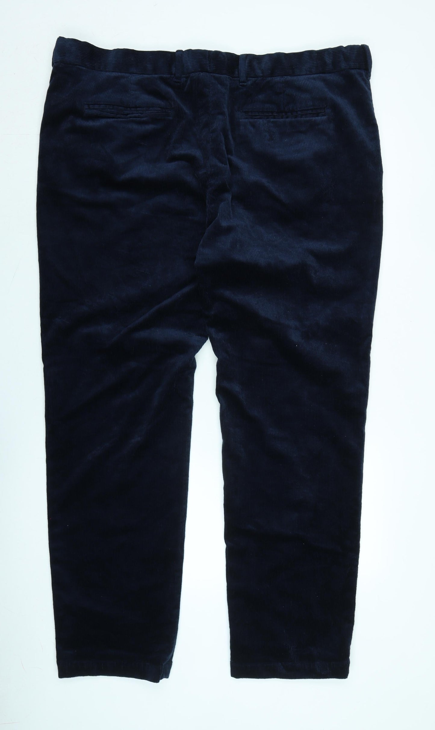 Marks and Spencer Mens Blue Cotton Trousers Size 44 in L33 in Regular Zip