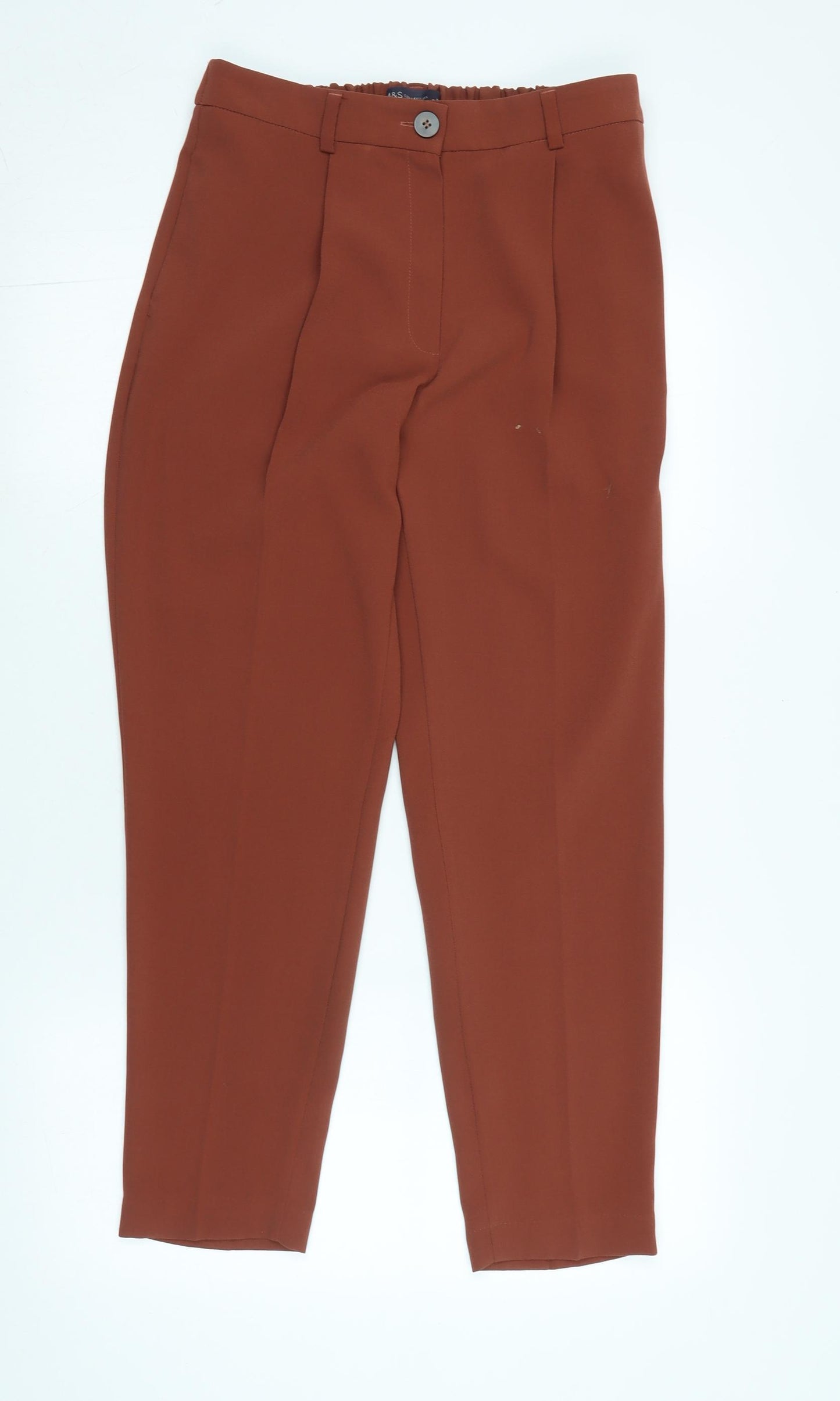 Marks and Spencer Womens Brown Polyester Trousers Size 10 L26 in Regular Zip