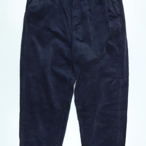 Per Una Womens Blue Cotton Trousers Size 12 L25 in Regular Zip