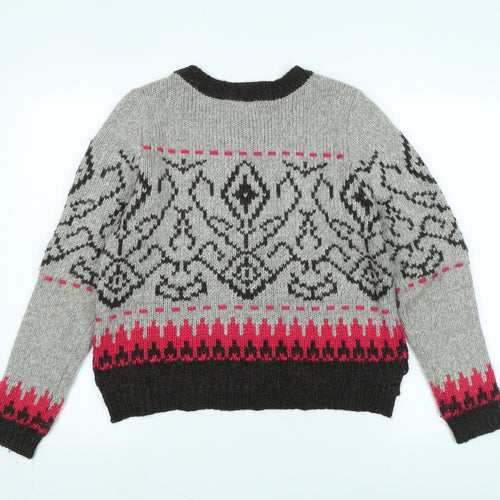 Indigo Womens Brown Crew Neck Fair Isle Acrylic Pullover Jumper Size 12