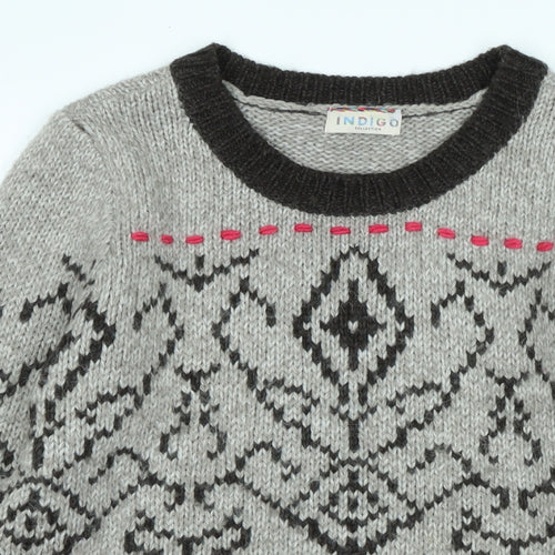Indigo Womens Brown Crew Neck Fair Isle Acrylic Pullover Jumper Size 12