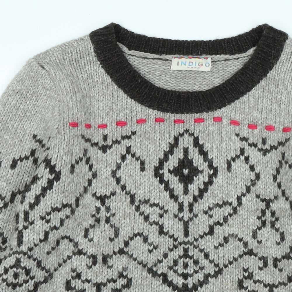 Indigo Womens Brown Crew Neck Fair Isle Acrylic Pullover Jumper Size 12