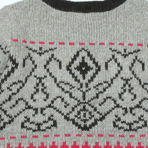 Indigo Womens Brown Crew Neck Fair Isle Acrylic Pullover Jumper Size 12