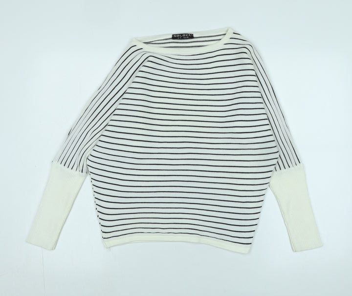 Select Womens Ivory Crew Neck Acrylic Pullover Jumper Size 6