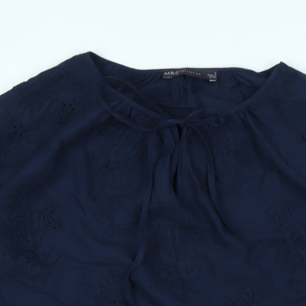 Marks and Spencer Womens Blue Cotton Tunic Blouse Size 6 Crew Neck