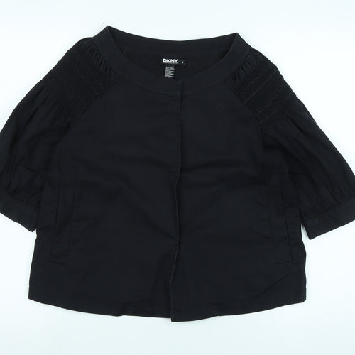 DKNY Womens Black Cotton Basic Blouse Size 6 Boat Neck - Logo