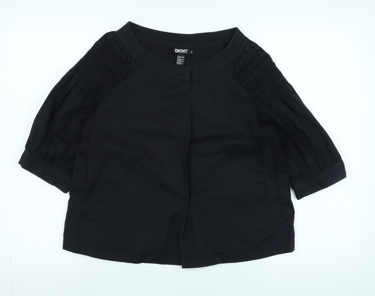 DKNY Womens Black Cotton Basic Blouse Size 6 Boat Neck - Logo