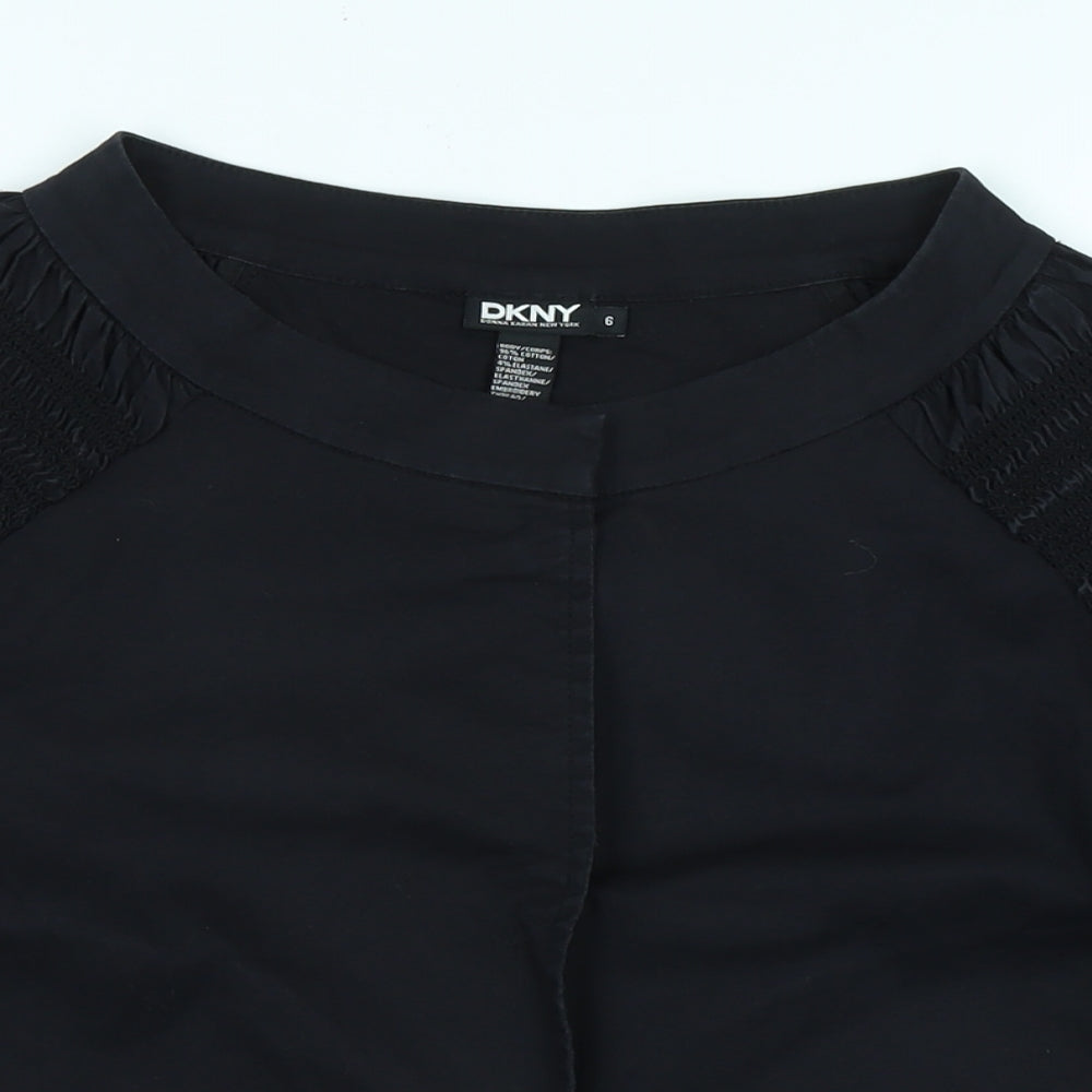 DKNY Womens Black Cotton Basic Blouse Size 6 Boat Neck - Logo