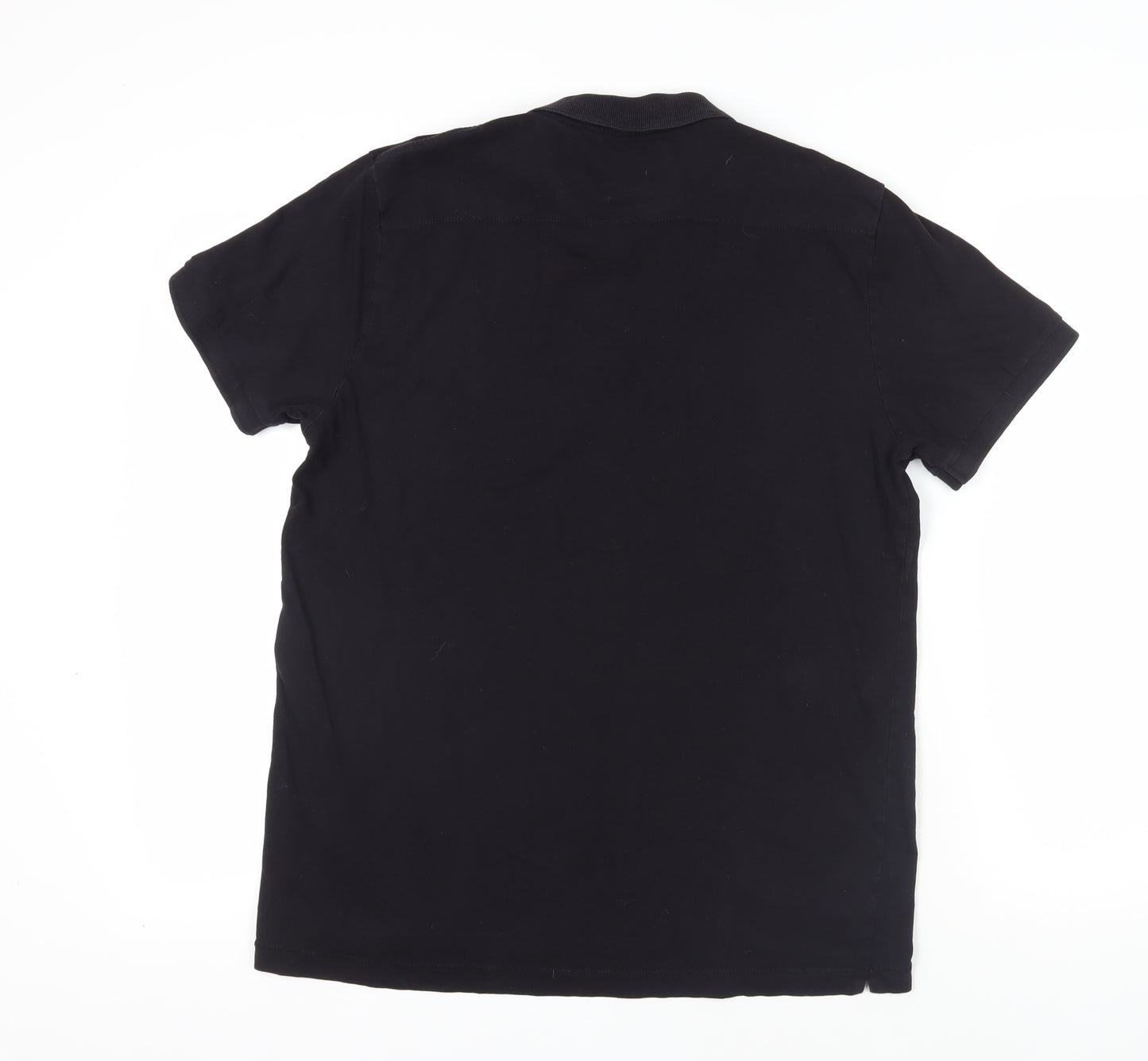 French Connection Mens Black Cotton Polo Size L Collared Button