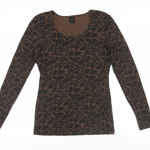 Peruvian Connection Womens Brown Animal Print Cotton Basic T-Shirt Size S Round Neck