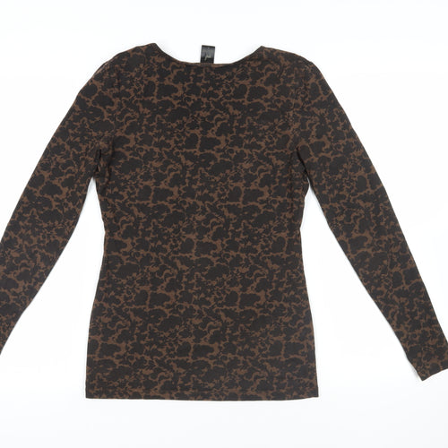 Peruvian Connection Womens Brown Animal Print Cotton Basic T-Shirt Size S Round Neck
