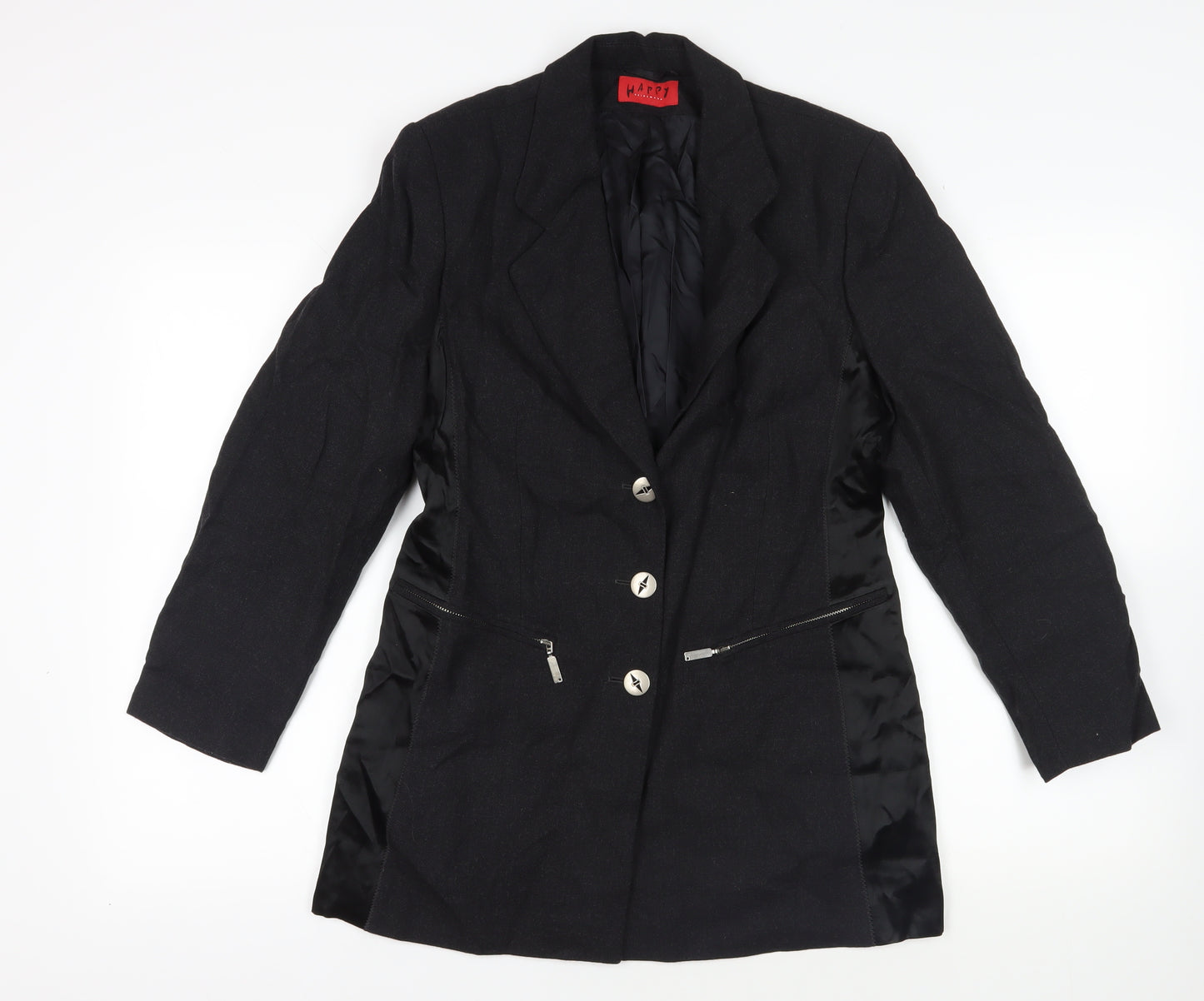 Happy Heidmann Womens Black Jacket Blazer Size 10 Button - Zipped Pockets
