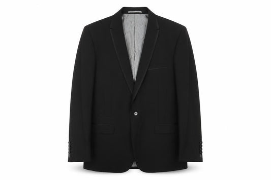 Front view of Skopes men’s black polyester jacket suit jacket, size 40, regular