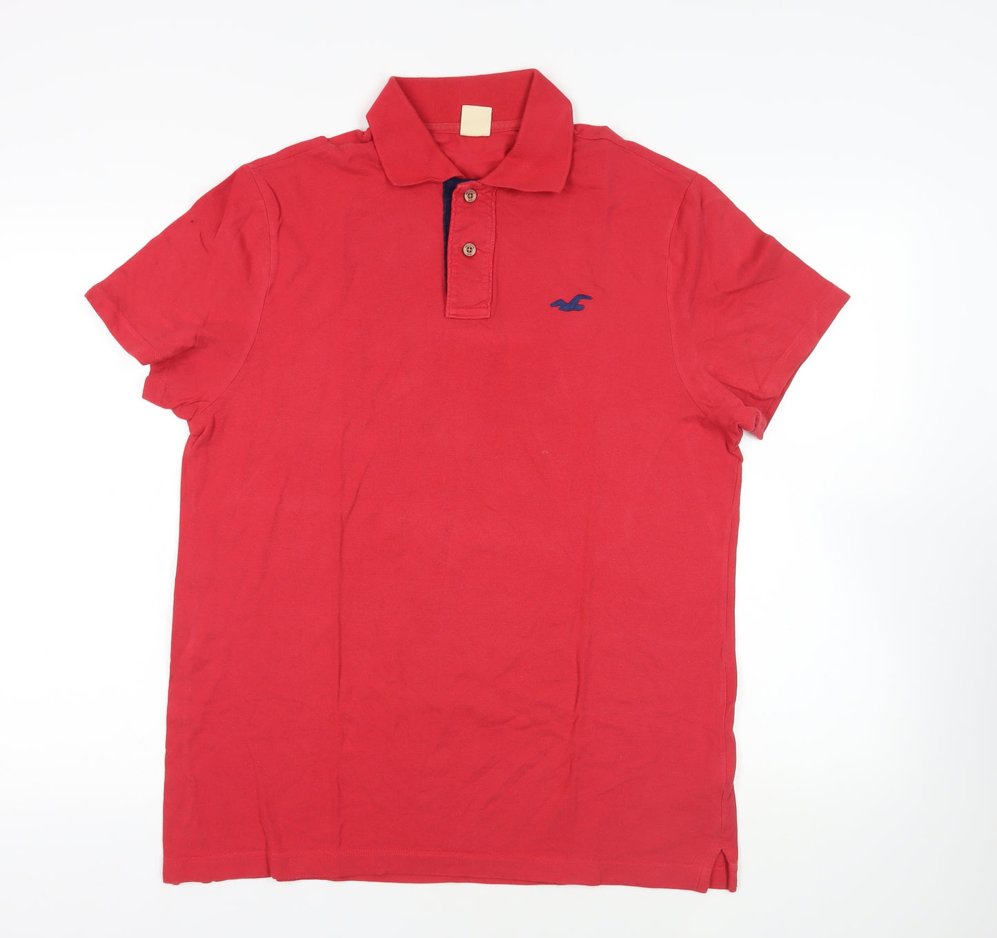 Hollister Mens Red Cotton Polo Size L Collared Button - Logo