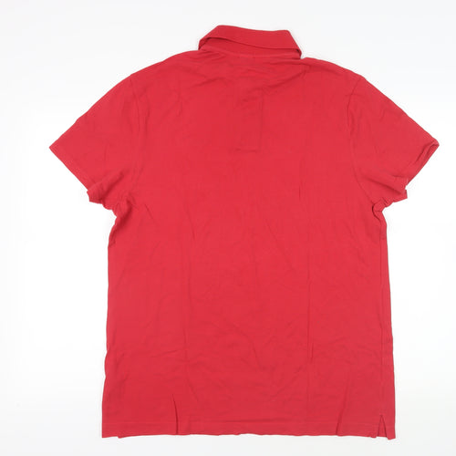 Hollister Mens Red Cotton Polo Size L Collared Button - Logo