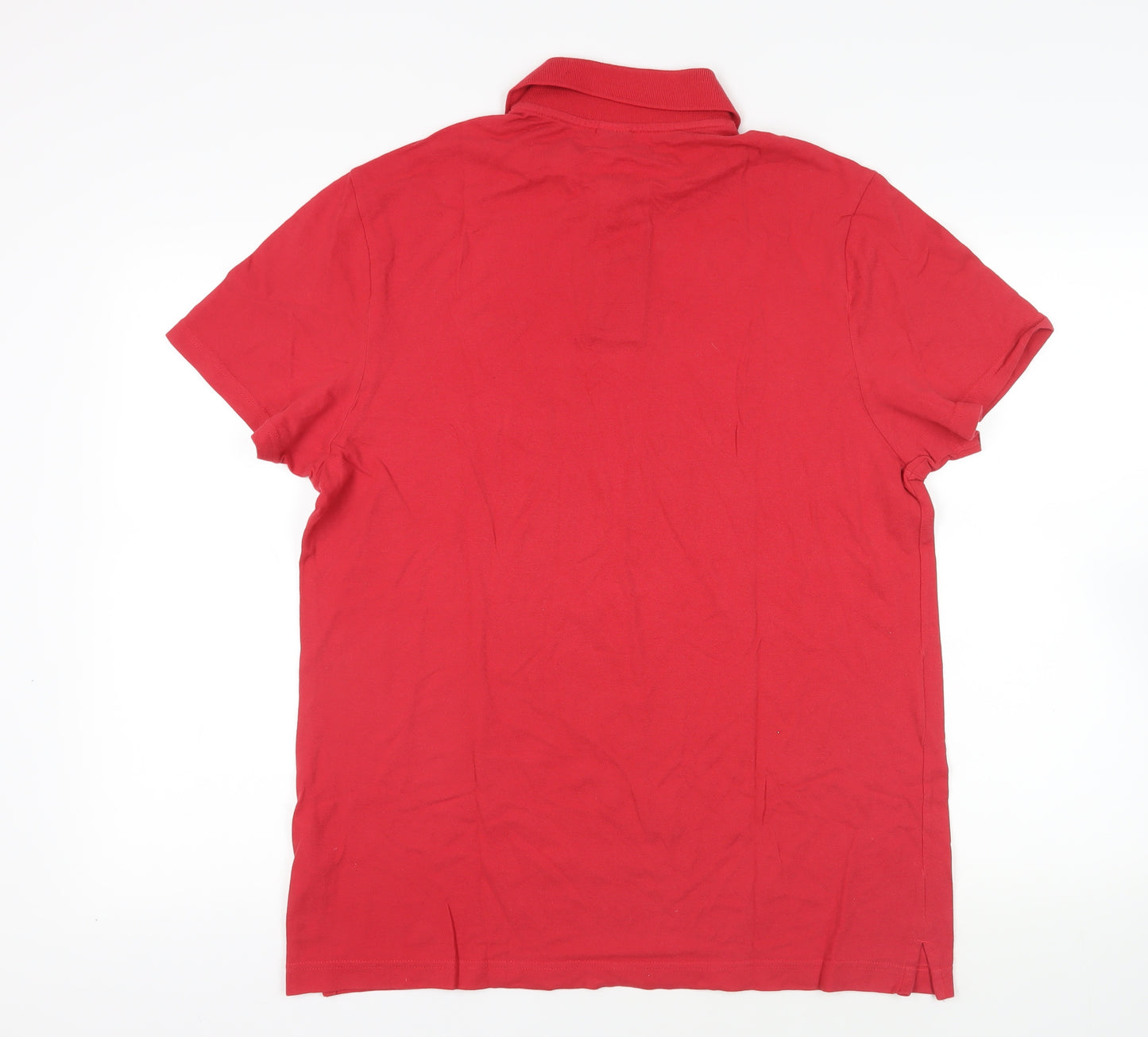 Hollister Mens Red Cotton Polo Size L Collared Button - Logo