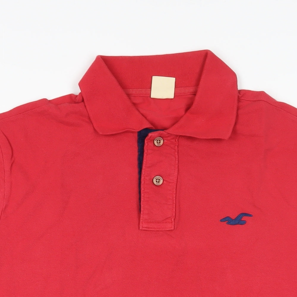 Hollister Mens Red Cotton Polo Size L Collared Button - Logo