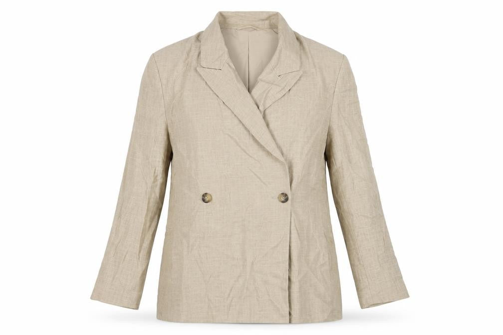 Front view of Topshop women’s beige jacket blazer, size UK 14, button