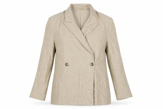 Front view of Topshop women’s beige jacket blazer, size UK 14, button