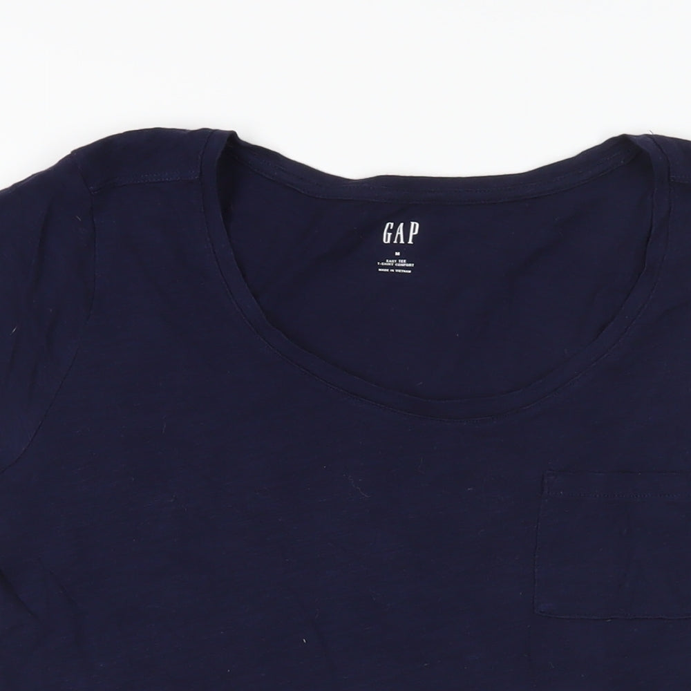 Gap Womens Blue Cotton Basic T-Shirt Size M Round Neck - Pocket Detail