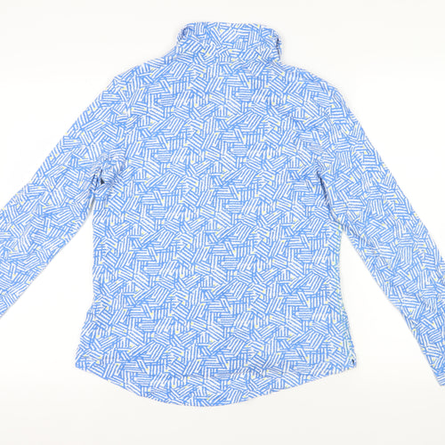 White Stuff Womens Blue Geometric Cotton Basic Button-Up Size 14 Collared