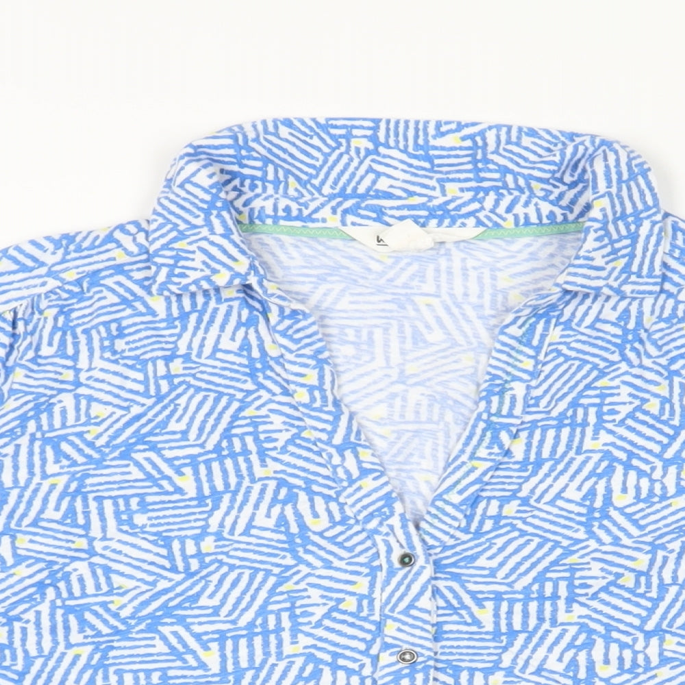 White Stuff Womens Blue Geometric Cotton Basic Button-Up Size 14 Collared