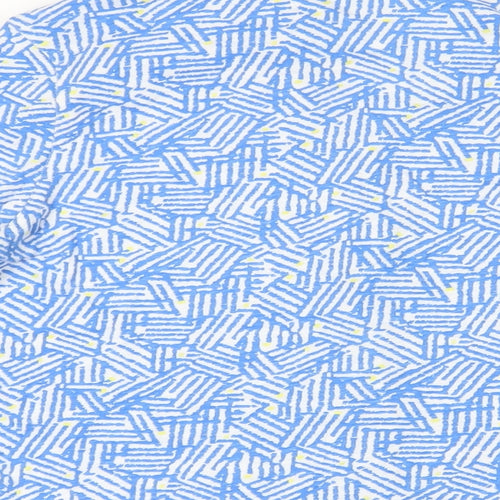 White Stuff Womens Blue Geometric Cotton Basic Button-Up Size 14 Collared