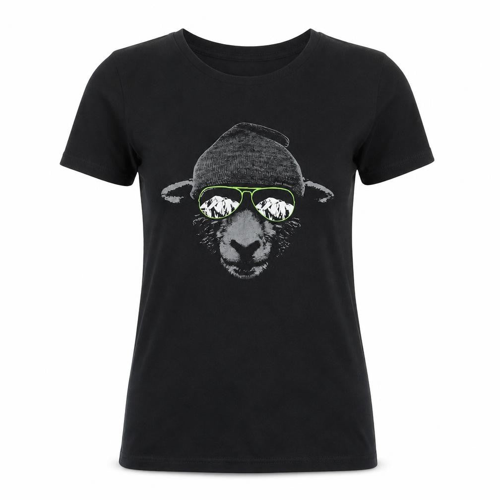 Globalculture Womens Black Cotton Basic T-Shirt Size S Crew Neck - Sheep