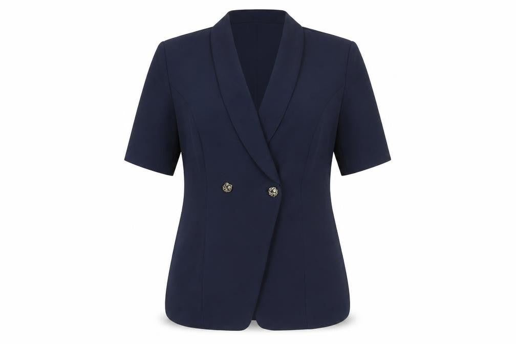 Front view of Luisa Calvino women’s blue jacket blazer, size UK 12, button - lightweight