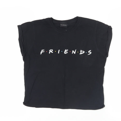 M&Co Womens Black Cotton Basic T-Shirt Size L Crew Neck - Friends