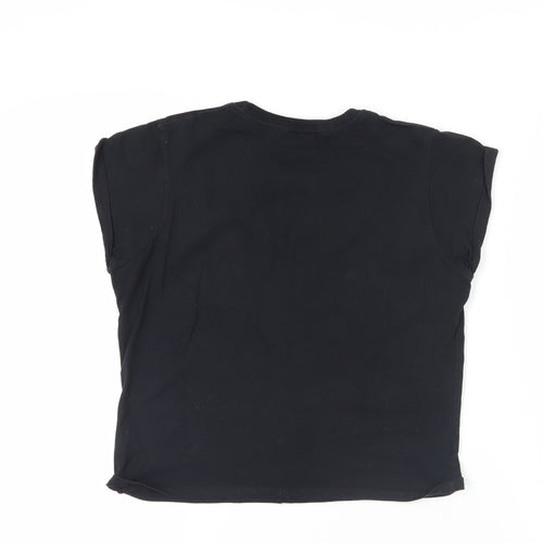 M&Co Womens Black Cotton Basic T-Shirt Size L Crew Neck - Friends