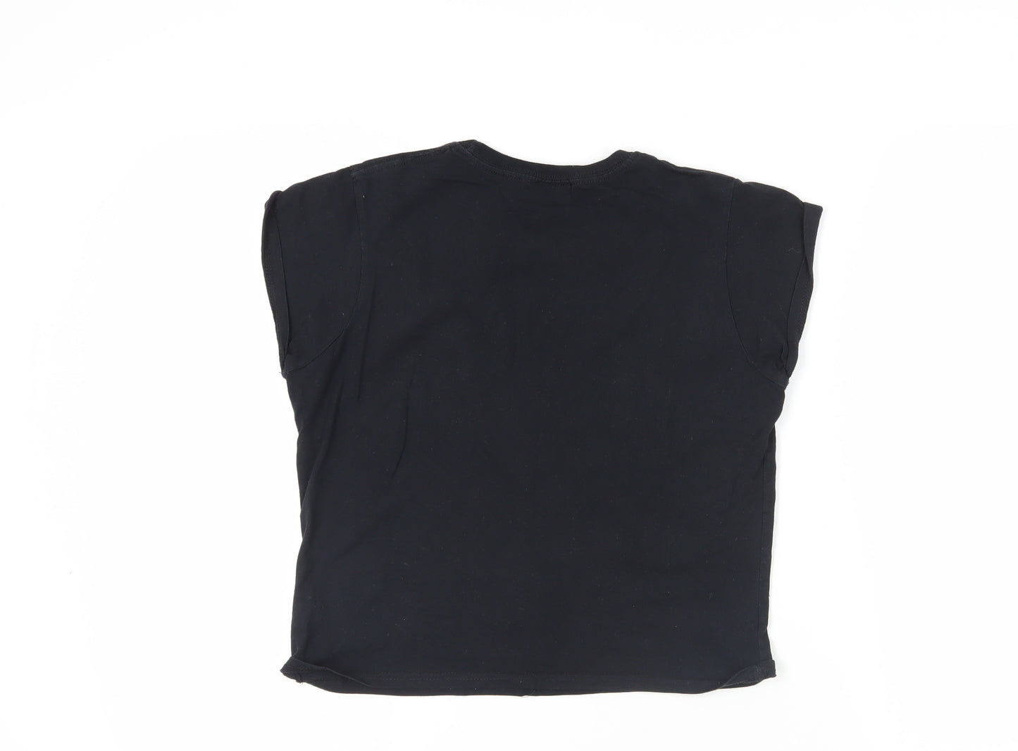 M&Co Womens Black Cotton Basic T-Shirt Size L Crew Neck - Friends