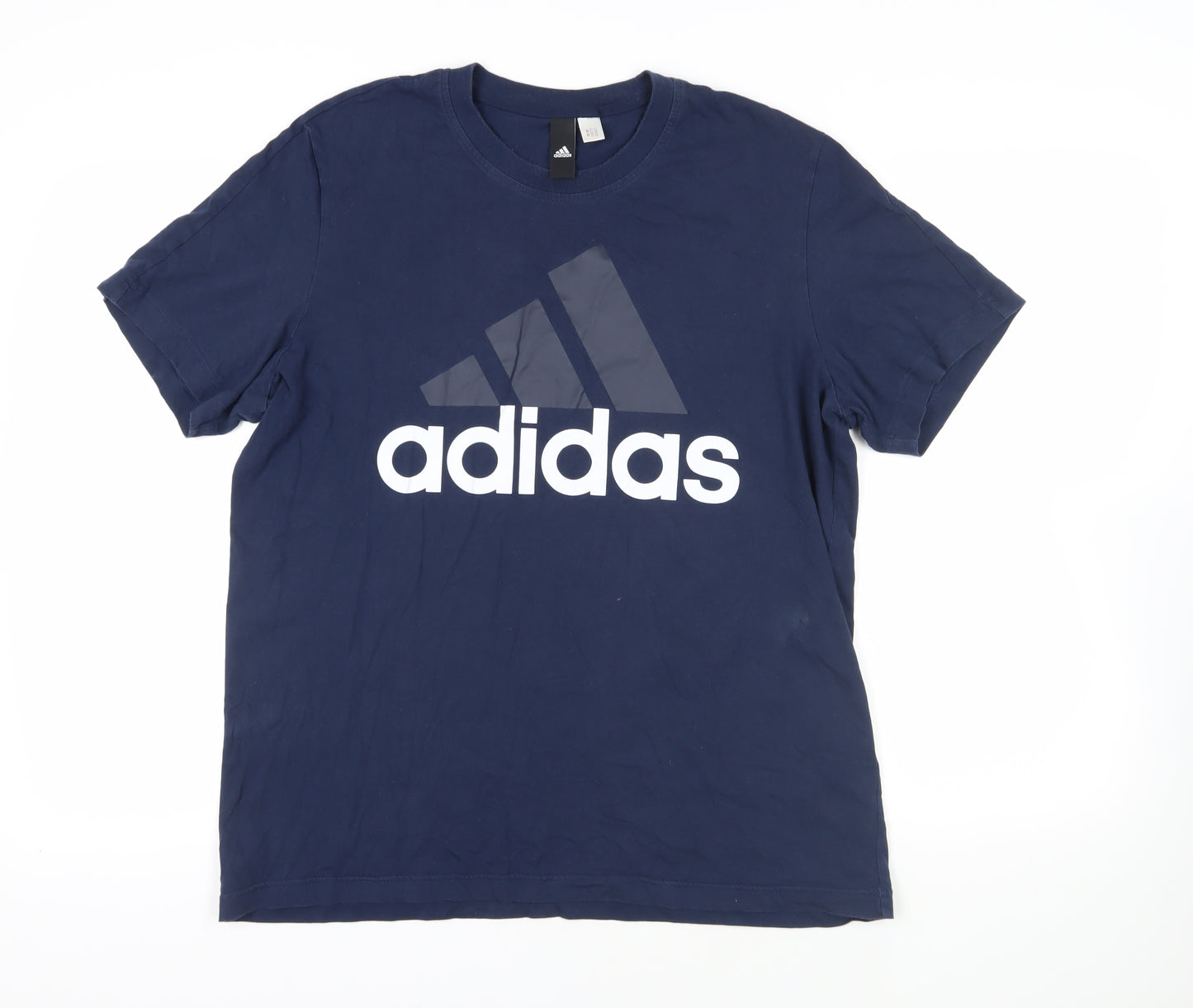 adidas Mens Blue Cotton T-Shirt Size L Crew Neck - Logo