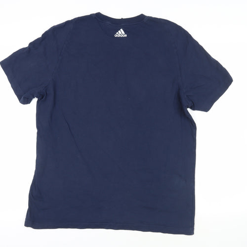 adidas Mens Blue Cotton T-Shirt Size L Crew Neck - Logo