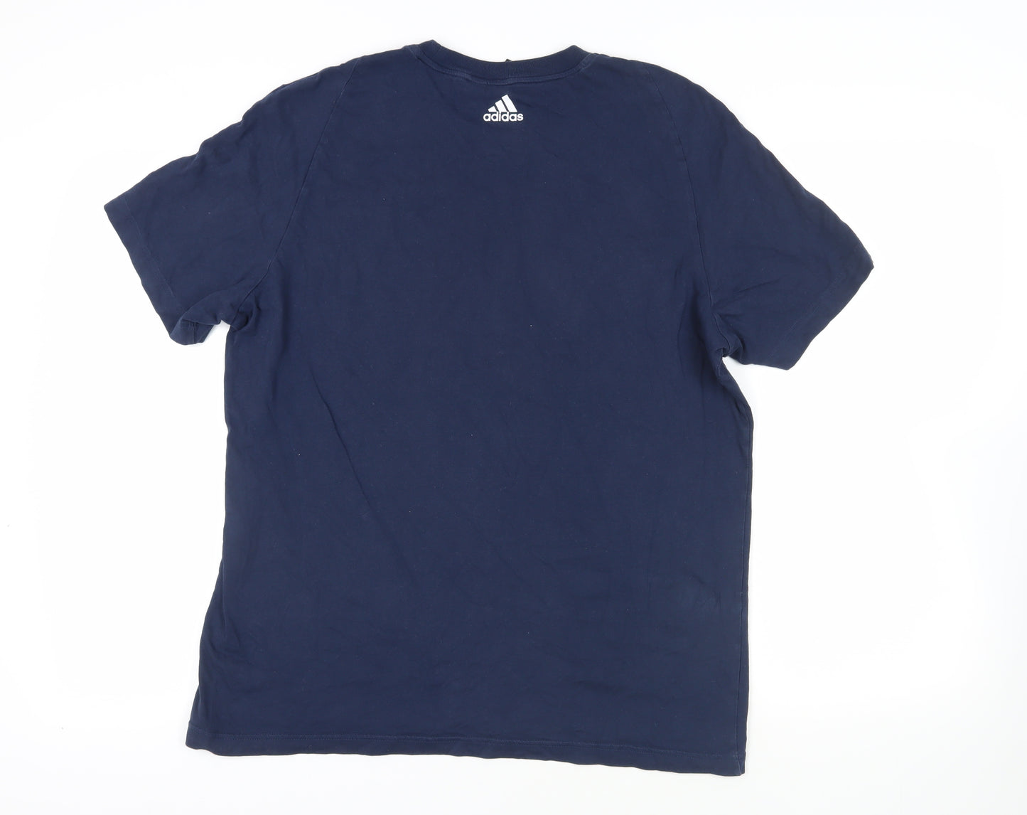 adidas Mens Blue Cotton T-Shirt Size L Crew Neck - Logo