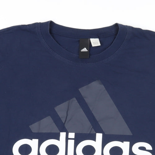 adidas Mens Blue Cotton T-Shirt Size L Crew Neck - Logo