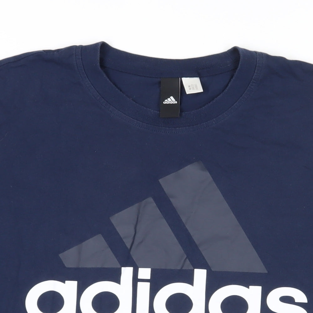 adidas Mens Blue Cotton T-Shirt Size L Crew Neck - Logo