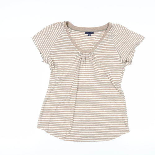 br Womens Silver Striped Polyester Basic T-Shirt Size S Scoop Neck